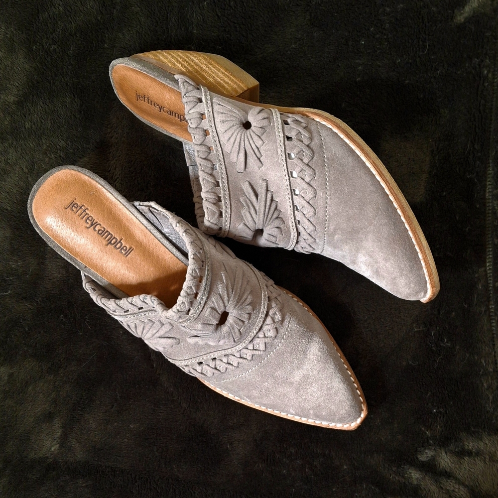 Jeffrey Campbell 7.5 Gray Suede Western-Style Pointed Mules